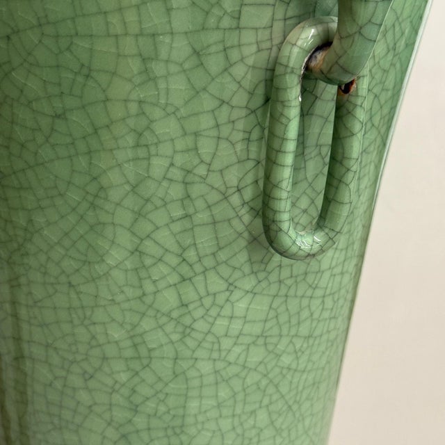 Tall Green Crackle Glazed Ceramic Vase with Elephant Handles For Sale - Image 9 of 10