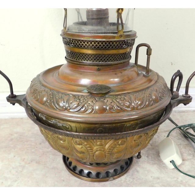 Antique C1887 Bradley & Hubbard Milk Glass Cast Iron Hanging Lantern Electrified Lamp For Sale In West Palm - Image 6 of 15