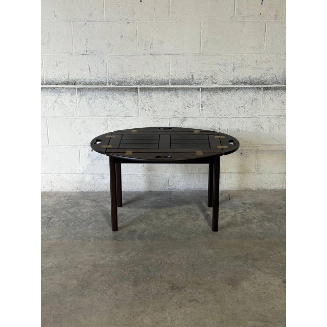 Stained Oak Folding Butler Tray End Table With Drop-Down Sides Vintage Mid-Century Modern 1970s For Sale - Image 11 of 11