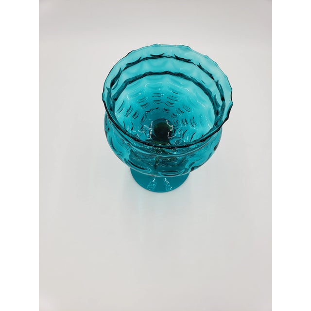 Mid 20th Century Empoli Italy Peacock Glass Draped Optic Footed Compote Vase/Bowl For Sale - Image 6 of 10