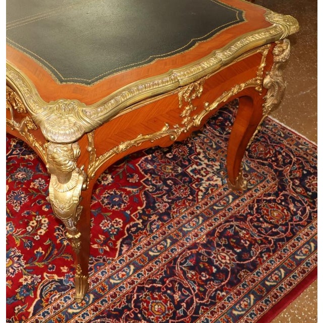 French ​Bronze Mounted Louis XV French Style Walnut Writing Desk Bureau Plat For Sale - Image 3 of 18