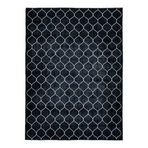 Modern Black Turkish Handmade Trellis Designed Wool Rug