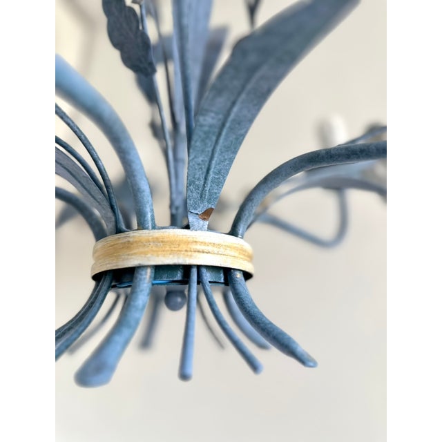 Metal Vintage Floral Painted Steel Five-Light Chandelier from Lamparas Schuller, Spain, 1990s For Sale - Image 7 of 18