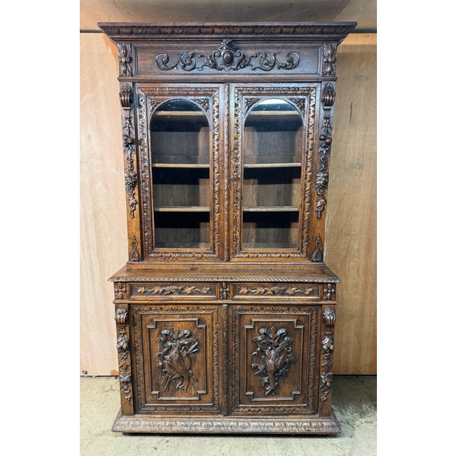 French Carved Oak Hunting Cabinet, 1860 For Sale - Image 14 of 14