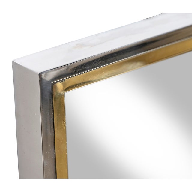 1970s Mid-Century Modern Italian Brass and Chrome Wall Mirror, 1970s For Sale - Image 5 of 7
