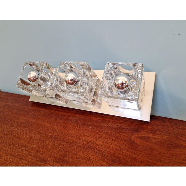 Ice Cube Triple Wall Light in Chromed Metal and Glass from Peill & Putzler, 1970 For Sale - Image 18 of 18