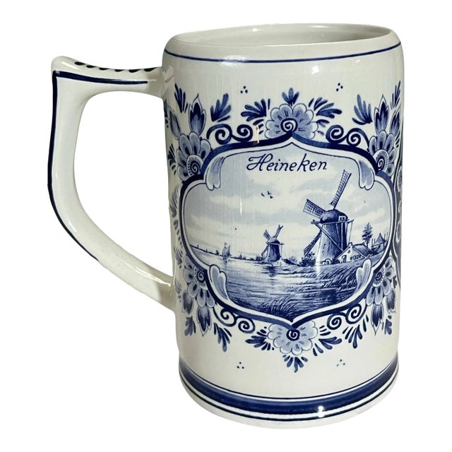 Vintage Blue & White Windmill Stein Mug For Sale