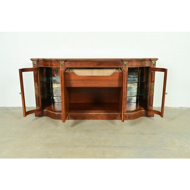 Henredon Grand Provenance Italian Neoclassical Walnut and Burl Wood Lighted Sideboard or Bar Cabinet For Sale - Image 9 of 14