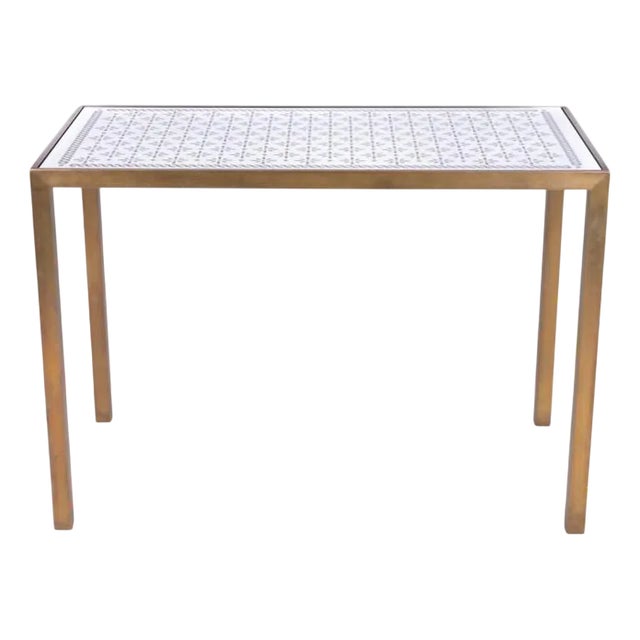 Vintage Brass Table with Decorative Mirrored Top, 1960s For Sale