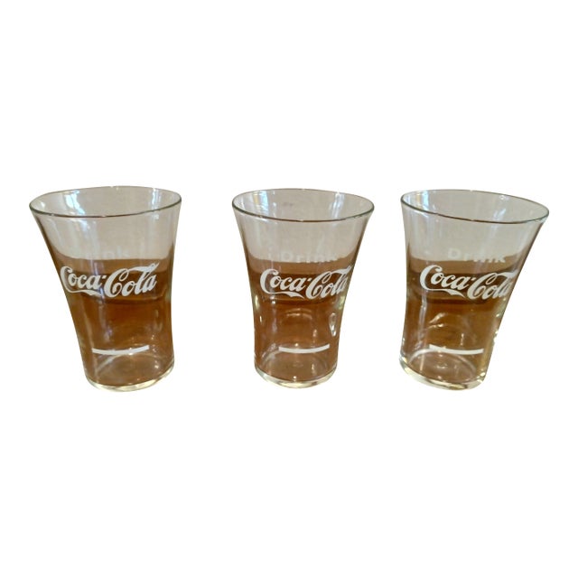 Vintage 1950's Drink Coca Cola Etched Glass With Syrup Line - Set of 3 For Sale