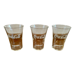 Vintage 1950's Drink Coca Cola Etched Glass With Syrup Line - Set of 3