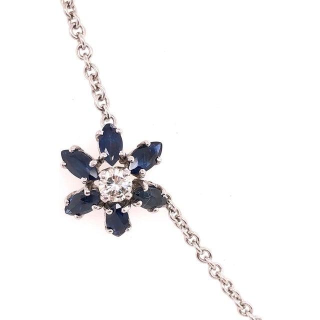 2010s 14 Karat Gold Necklace With 3 Flowers in Ruby Sapphire Emerald With Diamonds For Sale - Image 5 of 11