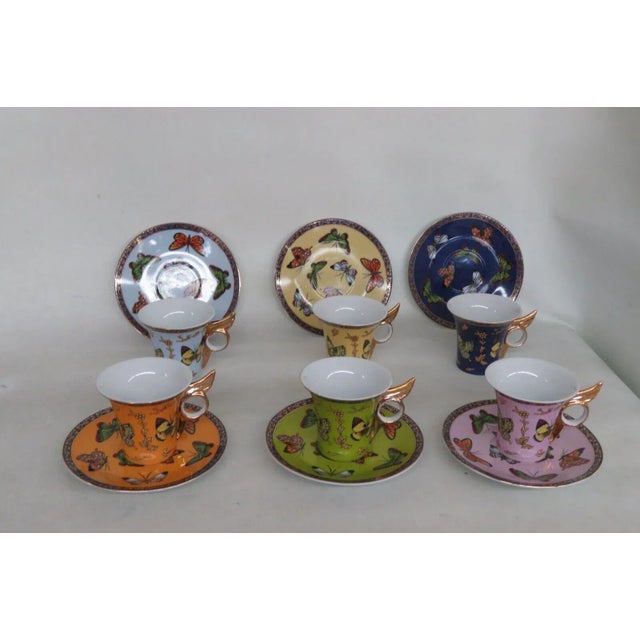 Classic Coffee and Tea Butterfly Espresso Tea Cups and Saucers Set of
