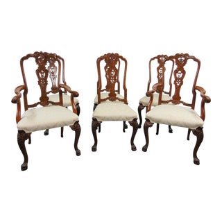 English Chippendale Carved Burlwood Dining Chairs - Set of 6 For Sale