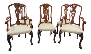 English Chippendale Carved Burlwood Dining Chairs - Set of 6
