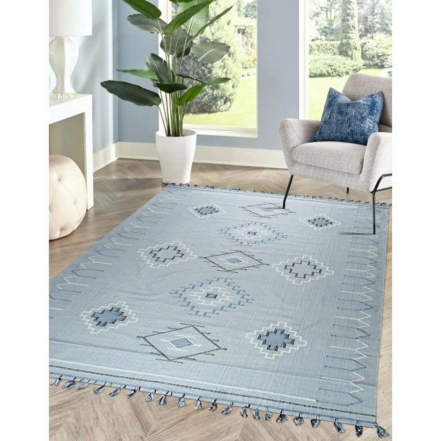 5x8 Rustic Penelope Silver Geometric Modern Flatweave Carpet Rug For Sale - Image 10 of 10
