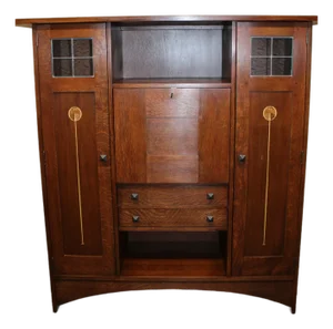 Stickley Mission Collection Harvey Ellis Inlaid Oak Fall Front Bookcase