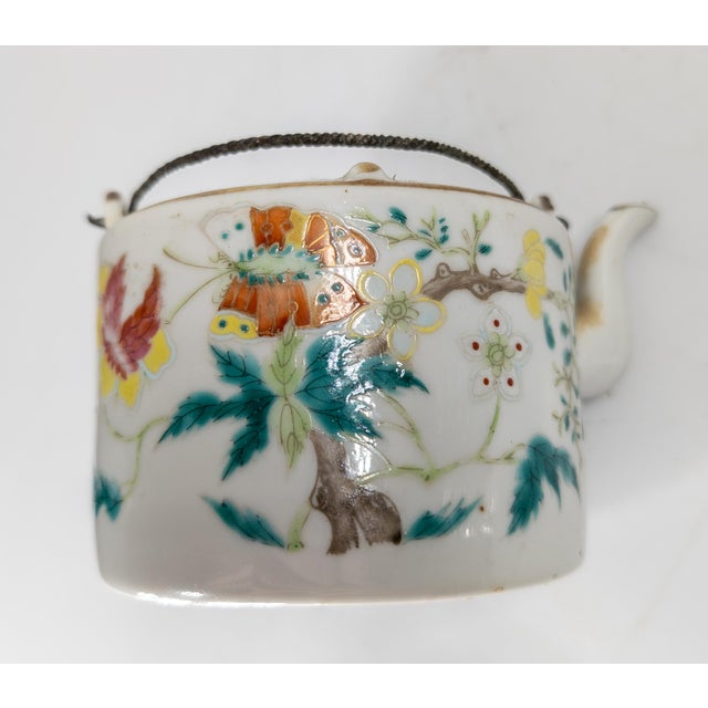 19th or 20th Century Chinese Famille Rose Enamel Teapot With Butterflies For Sale - Image 12 of 16