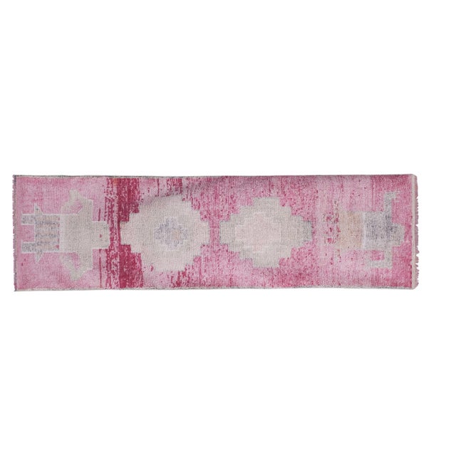 Vintage Pink Turkish Herki Rug 2'12'' X 9'10'' 35.8'' x 118.1'' / 91 x 300 cm Hand woven with high quality pure wool...