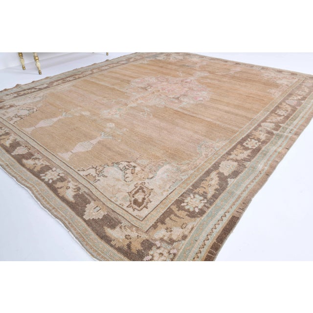 1970s Vintage Turkish Hand-Knotted Wool Cotton Brown Area Rug For Sale - Image 5 of 11