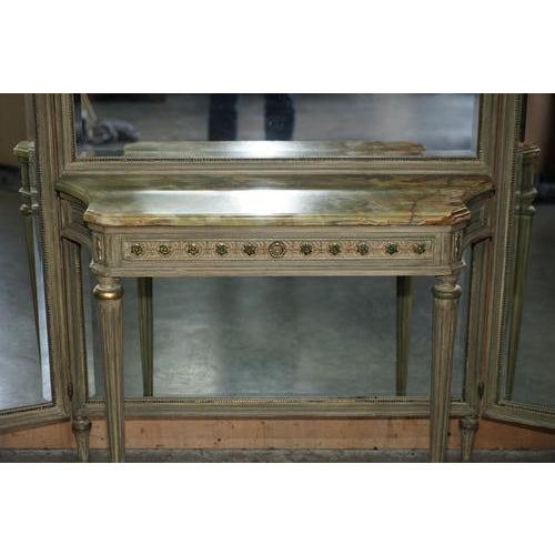 Antique Louis XVI French Dressing Room Console Table and Full Length Mirror, 1920s For Sale - Image 3 of 15