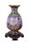 Vintage Chinese cloisonné enamel vase with a chrysanthemum, butterfly and tulip motif. Includes wooden stand. Dimensions:...
