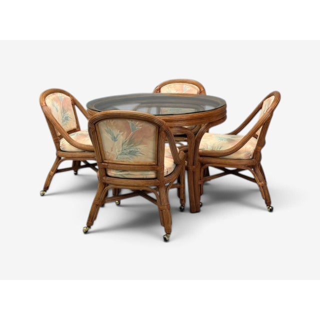 Mid-Century Modern Henry Link, Dining Table and Four Chairs, Bamboo, Fabric, Philippines, 1980s For Sale - Image 3 of 13