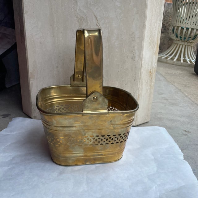 Pierced Brass Basket With Handle For Sale In Dallas - Image 6 of 8