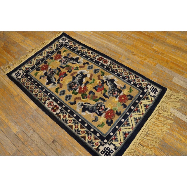 1920s Yellow Foo Dog Antique Chinese Silk & Metallic Thread Rug 2'7" X 4'2" Pile - Knotted Carpet For Sale In New York - Image 6 of 8