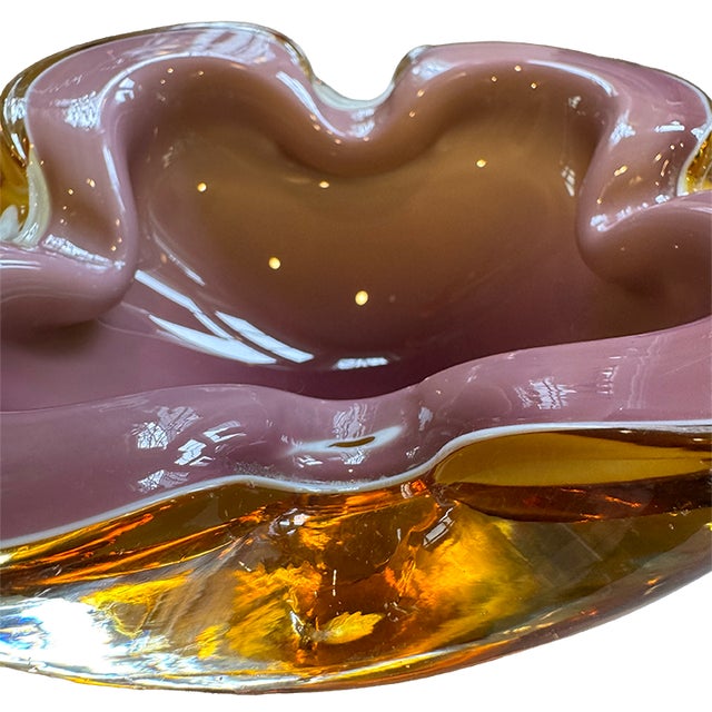 Amber Alfredo Barbini Mid-Century Murano Cased Art Glass Biomorphic "Geode" Bowl/Ashtray For Sale - Image 8 of 14