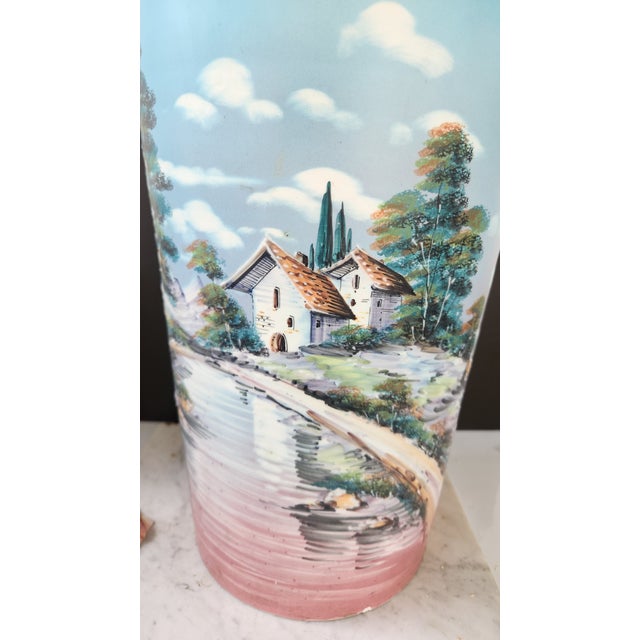 Vintage Hand-Painted Ceramic Umbrella Stand / Floor Vase For Sale - Image 17 of 18