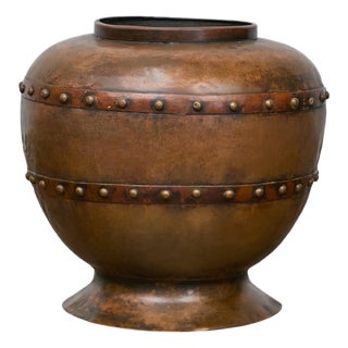 English Copper Arts & Crafts 19th Century Riveted Planter with Patina Finish For Sale