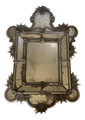 Venetian Mirror in Engraved Glass with Applied Flowers, 1890s