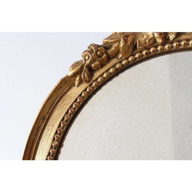 Oval Giltwood Mirror with Rococo-Style Floral Crest, 1950s For Sale - Image 4 of 11