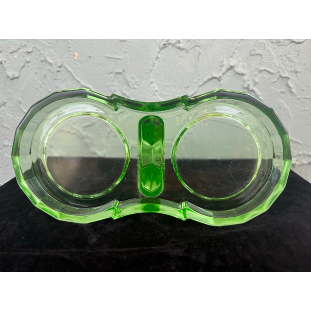 Green 1930s Art Deco Indiana Glass Uranium Green Creamer & Sugar Set With Caddy – Depression Glass - 3pcs For Sale - Image 8 of 11