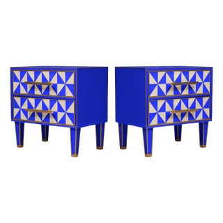 Blue and White Optical Effect Nightstands in Murano Glass from Justfurnituress SRL, Set of 2 For Sale