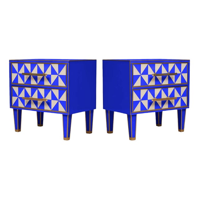 Blue and White Optical Effect Nightstands in Murano Glass from Justfurnituress SRL, Set of 2 For Sale