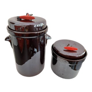 1950s Tackett Rockingham "Cook/Serve" Canisters - Set of 2 For Sale