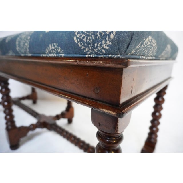 Early 21st Century Wood Jacobean Bench With Custom Upholstered Seat For Sale - Image 5 of 9