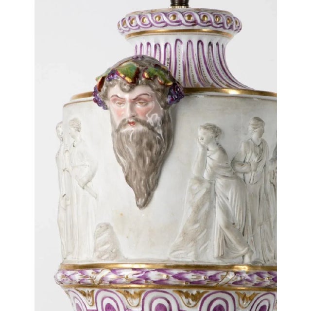 Figurative Antique English Painted Porcelain Figural & Mask Motif Table Lamp For Sale - Image 3 of 5