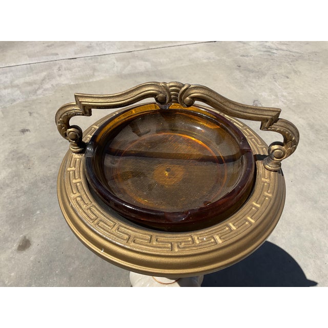 Vintage Hollywood Regency Floral Porcelain & Brass Floor Ashtray Stand For Sale - Image 10 of 13