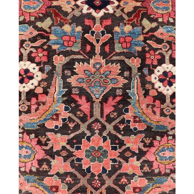 Antique Faraghan Runner in All-Over Design in Ink Blue Background 3'1 X 9'5 For Sale - Image 4 of 11