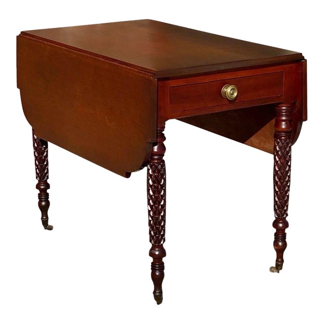 19th Century Antique Federal Cherry Drop Leaf Table Signed Jf Holbrook Springfield Ma For Sale