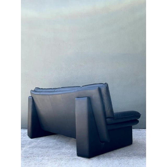 Mid-Century Modern Vintage Nicoletti Salotti Black Leather Sofa For Sale - Image 3 of 12