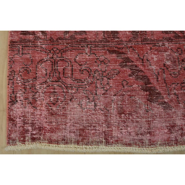 Tabriz Runner 2’5” X 12’3” Pink Wool Vintage Overdyed Hand-Knotted Rug For Sale - Image 10 of 13
