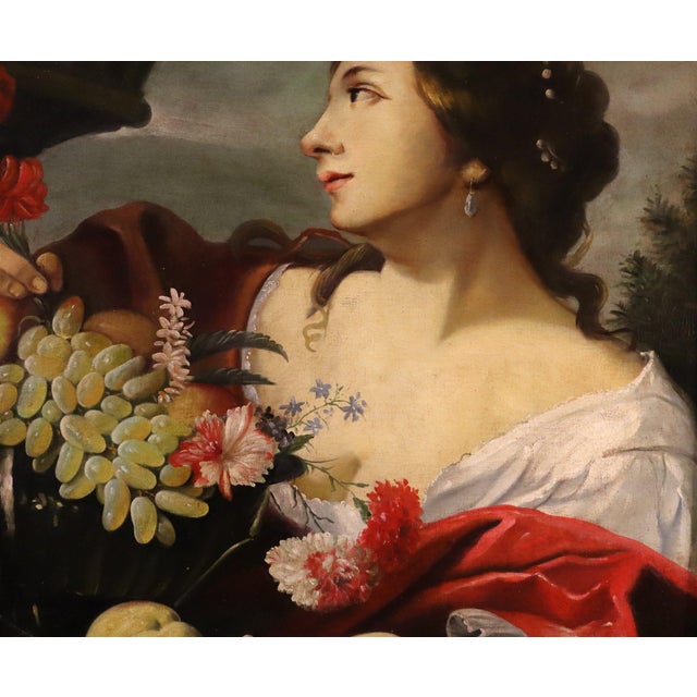 Abraham Brueghel, Girl with Flowers and Fruit, 1680, Oil on Canvas, Framed For Sale - Image 9 of 17