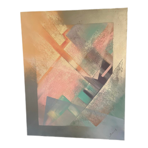 Vintage Postmodern 1980s Abstract Large Canvas Oil Painting Wall Art Pink Signed