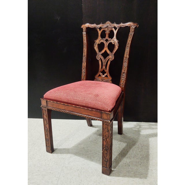 Jonathan Charles Mahogany Chippendale style rococo quatrefoil Dining Side Chairs. These are a part of the Buckingham...