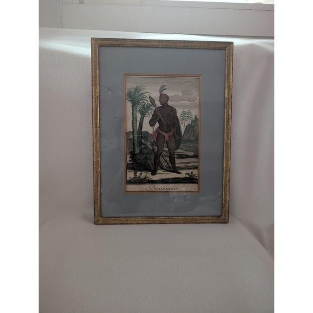 This authentic 18th-century copperplate engraving, titled "Peruvianus", is a highly significant ethnographic work...