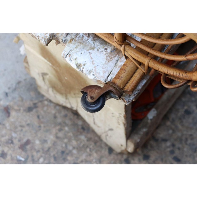 Vintage Italian Oval Bar Cart / Trolley on Caster Wheels in Bamboo and Rattan For Sale - Image 12 of 18
